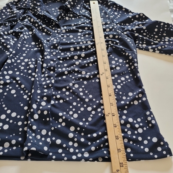 Amanda Smith Midnight Navy Polka Dot Long Sleeve Blouse Sz M - Picture 6 of 9